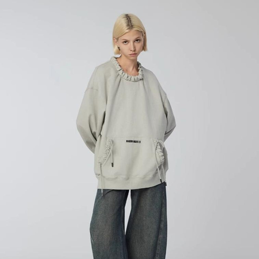 Flower and Pleated - Sweatshirt - Grey - MAISON MISFIT